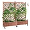 2-Pieces Wood Planter With Trellis Outdoor Raised Garden Bed 60 In. X 13 In. X 61.4 In. Standing Trellis Planter Box -Vevor walnut vevor raised planter boxes z75x31x150cm2k2nrv0 64 1000