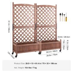 2-Pieces Wood Planter With Trellis Outdoor Raised Garden Bed 60 In. X 13 In. X 61.4 In. Standing Trellis Planter Box -Vevor walnut vevor raised planter boxes z75x31x150cm2k2nrv0 76 1000