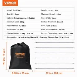 6 Piece Bungee Cords With A3 Steel Hooks, 72 In. Heavy Duty Bungee Straps, 12 Mm Elastic Bungee Ropes Set For Camping -Vevor white blue vevor plant hangers dlkzdyxdgdggu5p3ev0 76 1000