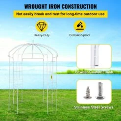 Birdcage Shape Gazebo 108 In. H X 79.2 In. W Heavy Duty Wrought Iron Arbor For Outdoor Garden,Lawn,Backyard,Patio,White -Vevor white vevor arbors tyhygmycbsnl9i8v7v0 4f 1000