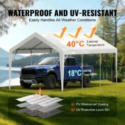 Carport Replacement Canopy Cover 10 Ft. X 20 Ft. Garage Top Tent Shelter Tarp Heavy-Duty Waterproof And UV Protected 12 Carport Replacement Canopy Cover 10 Ft. X 20 Ft. Garage Top Tent Shelter Tarp Heavy-Duty Waterproof And UV Protected -Vevor white vevor canopy parts ckpb10x20ftd1vxcbv0 4f 1000