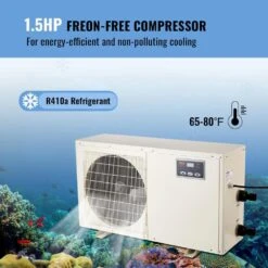 Aquarium Chiller 500 Gal. 1892 L Quiet Refrigeration Compressor 1.5 HP Hydroponic Water Chiller -Vevor white vevor hydroponic systems hwqlqqjrq15hpxjh2v1 4f 1000