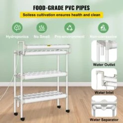 Hydroponics Growing System 90-Sites 10-Food-Grade PVC-U Pipes 3 Layers Indoor Planting Kit With Water Pump, Timer -Vevor white vevor hydroponic systems spz390110220v7fx7v5 1f 1000