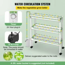 Hydroponics Growing System 90-Sites 10-Food-Grade PVC-U Pipes 3 Layers Indoor Planting Kit With Water Pump, Timer -Vevor white vevor hydroponic systems spz390110220v7fx7v5 4f 1000