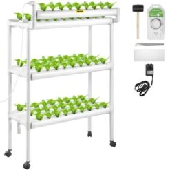 Hydroponics Growing System 90-Sites 10-Food-Grade PVC-U Pipes 3 Layers Indoor Planting Kit With Water Pump, Timer