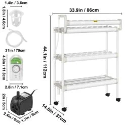 Hydroponics Growing System 90-Sites 10-Food-Grade PVC-U Pipes 3 Layers Indoor Planting Kit With Water Pump, Timer -Vevor white vevor hydroponic systems spz390110220v7fx7v5 76 1000