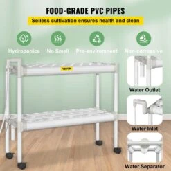 Hydroponics Growing System 54-Sites 6-Food-Grade PVC-U Pipes 2 Layers Indoor Planting Kit With Water Pump, Timer -Vevor white vevor hydroponic systems spzwsz254110vskuzv1 1f 1000