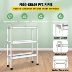 Hydroponics Growing System 54-Sites 6-Food-Grade PVC-U Pipes 3 Layers Indoor Planting Kit With Water Pump, Timer -Vevor white vevor hydroponic systems spzwsz354110vu5div1 1f 1000