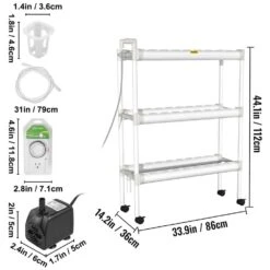 Hydroponics Growing System 54-Sites 6-Food-Grade PVC-U Pipes 3 Layers Indoor Planting Kit With Water Pump, Timer -Vevor white vevor hydroponic systems spzwsz354110vu5div1 76 1000