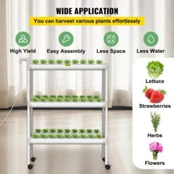 Hydroponics Growing System 54-Sites 6-Food-Grade PVC-U Pipes 3 Layers Indoor Planting Kit With Water Pump, Timer -Vevor white vevor hydroponic systems spzwsz354110vu5div1 fa 1000