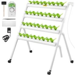 Hydroponics Growing System 36-Sites 4-Food-Grade PVC-U Pipes 4 Layers Indoor Planting Kit With Water Pump, Timer