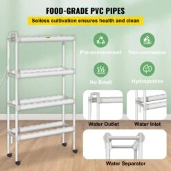 Hydroponics Growing System 72-Sites 8-Food-Grade PVC-U Pipes 4 Layers Indoor Planting Kit With Water Pump, Timer -Vevor white vevor hydroponic systems spzwsz472110v3d0gv1 1f 1000