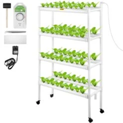 Hydroponics Growing System 72-Sites 8-Food-Grade PVC-U Pipes 4 Layers Indoor Planting Kit With Water Pump, Timer