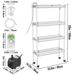 Hydroponics Growing System 72-Sites 8-Food-Grade PVC-U Pipes 4 Layers Indoor Planting Kit With Water Pump, Timer -Vevor white vevor hydroponic systems spzwsz472110v3d0gv1 76 1000