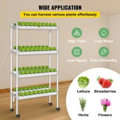 Hydroponics Growing System 72-Sites 8-Food-Grade PVC-U Pipes 4 Layers Indoor Planting Kit With Water Pump, Timer -Vevor white vevor hydroponic systems spzwsz472110v3d0gv1 fa 1000
