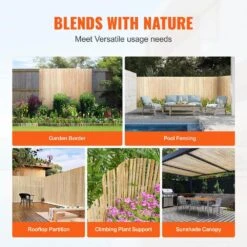Natural Bamboo Fence Privacy Screen, Eco-Friendly Privacy Bamboo Slat Fence, 6 Ft. H X 13 Ft. L Bamboo Screen Panel -Vevor wood vevor garden fencing zwlftsz13ft69tjs0v0 fa 1000