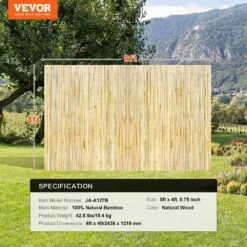 Natural Rolled Bamboo Fence, Eco-Friendly Bamboo Privacy Fence 4 Ft. H X 8 Ft. L X 0.75 In. D., Bamboo Privacy Screen -Vevor wood vevor garden fencing zwlyz8ft4ft1hutn8v0 76 1000