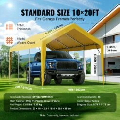 Carport Replacement Canopy Cover 10 X 20 Ft. Heavy-Duty Waterproof And UV Protected (Only Top Cover Frame Not Include) -Vevor yellow vevor canopy parts ckpb10x20ftmrcy4tv0 1f 1000
