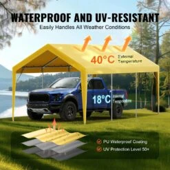 Carport Replacement Canopy Cover 10 X 20 Ft. Heavy-Duty Waterproof And UV Protected (Only Top Cover Frame Not Include) -Vevor yellow vevor canopy parts ckpb10x20ftmrcy4tv0 4f 1000