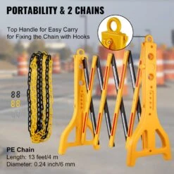 Expandable Mobile Barricade 8.3 Ft. Width Plastic Barricade Water Filled Yellow 1pcs Traffic Barricade With 2 Chains -Vevor yellow vevor garden fencing sswl8ychs1p2blt01v0 fa 1000