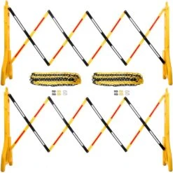 Expandable Mobile Barricade 8.3 Ft. Width Plastic Barricade Yellow Expandable Safety Barricades With Chains, 2 Pack Sets