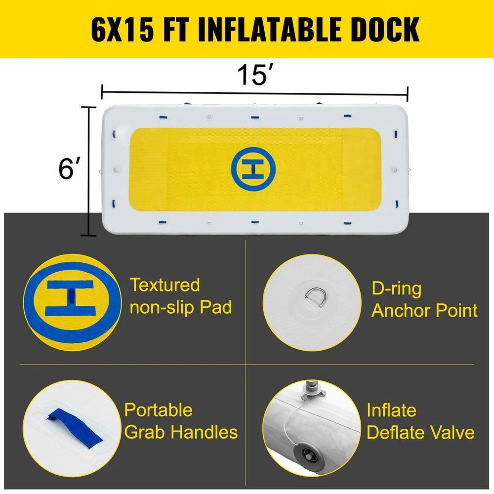Inflatable Dock Platform 15 X 6 Ft. Portable Floating Dock 10-12 People With Electric Air Pump And Hand Pump 4 Inflatable Dock Platform 15 X 6 Ft. Portable Floating Dock 10-12 People With Electric Air Pump And Hand Pump - Image 2